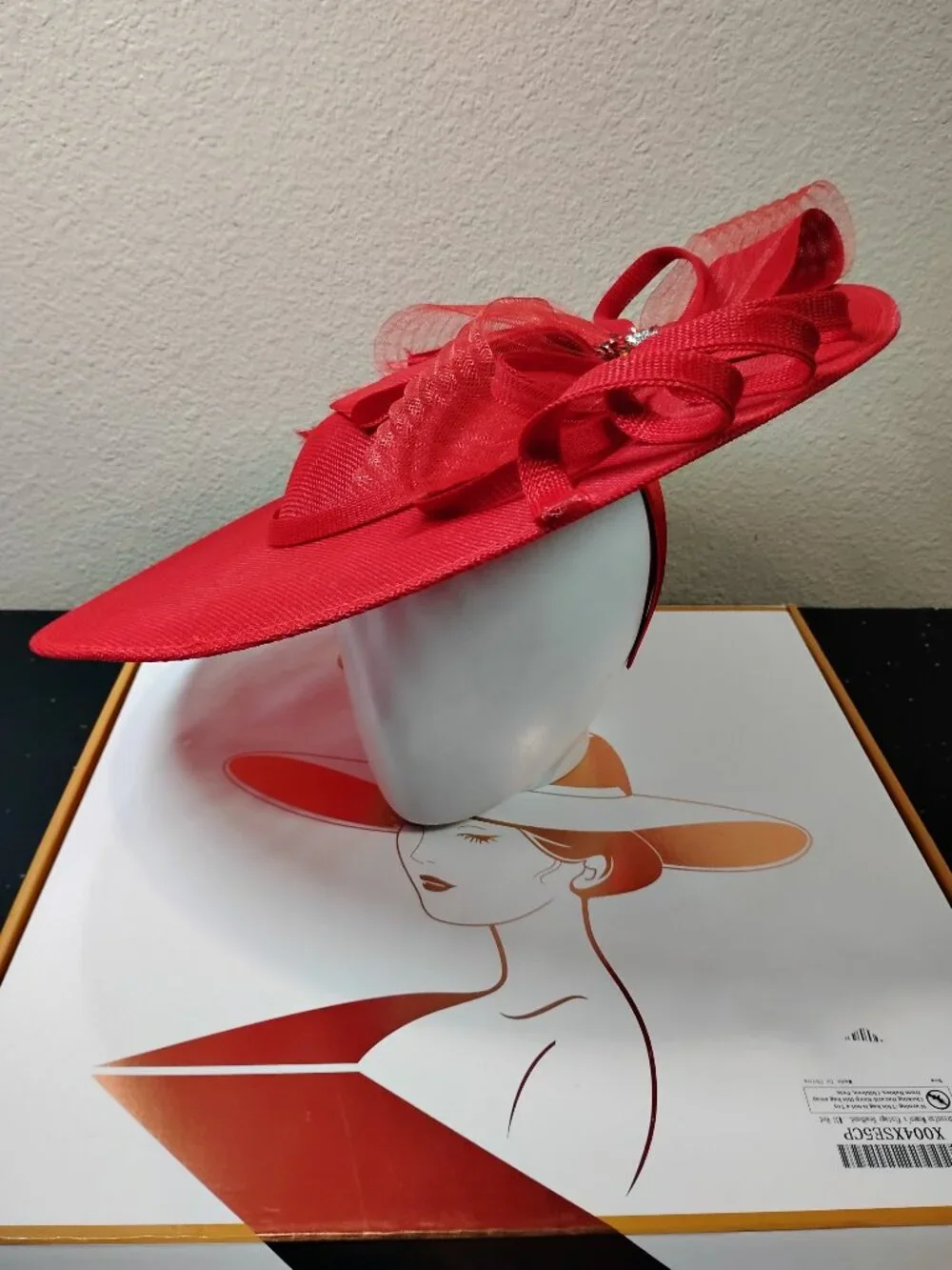 Red Dressfan Fascinator Hat Headband Wedding Tea Party Kentucky Derby Bridal